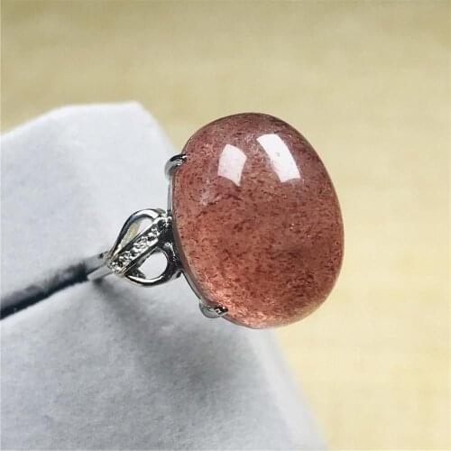18x14mm Natural Ice Red Strawberry Quartz Ring For Women Lady Crystal Silver Beads Stone Love Gift Adjustable Ring Jewelry AAAAA