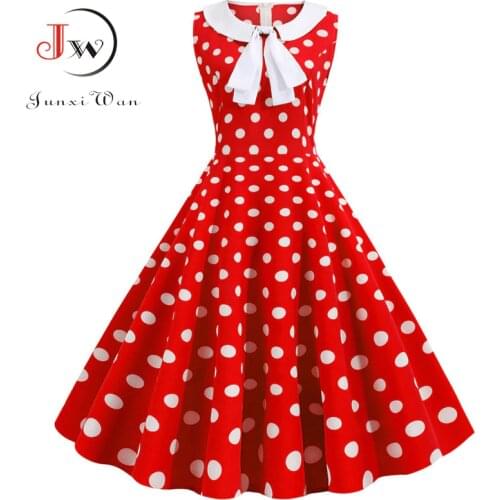 Peter Pan Collar Polka Dot Vintage Dress Women 2020 Summer Casual Bow Retro Elegant Party Office Dresses Vestidos Robe Plus Size