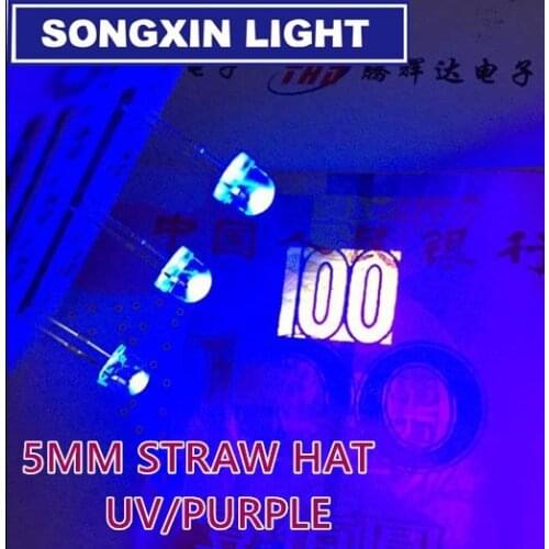 2000PCS led 5mm straw hat uv/purple leds Light Emitting Diodes (4.8mm) Water Clear ultra bright Wide Angle LED
