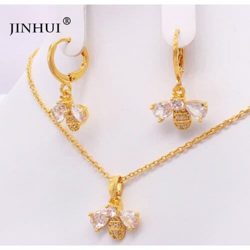 African 24K gold plated jewelry sets Indian Dubai Wife Luxury wedding gifts for women Bee bridal necklace earrings jewellery set