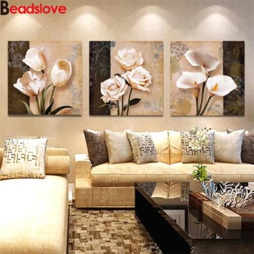 5D DIY Diamond Painting Full Drill Flowers Diamond Embroidery Handicraft Home Decoration Gift Calla lily tulip rose Triptych