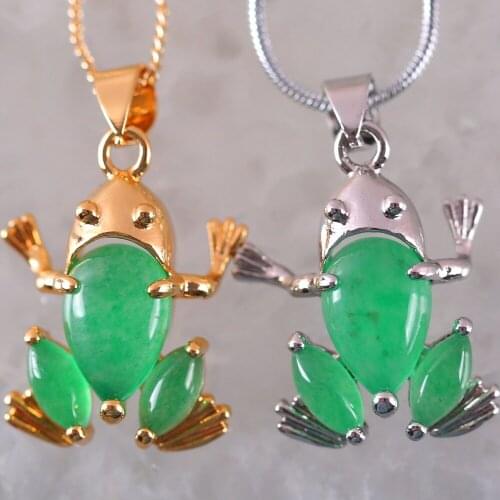 Men Women Fashion Jewelry Gift 19X23MM Frog Natural Stone Green Jades Pendant 1Pcs K272-273