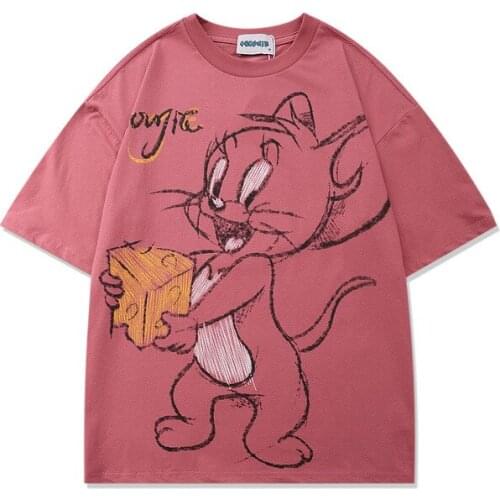 Summer Mens Tshirt Cartoon Jerry Printed Short Sleeve T-shirt Mens And Womens Fashion Loose Fit Tops Tees