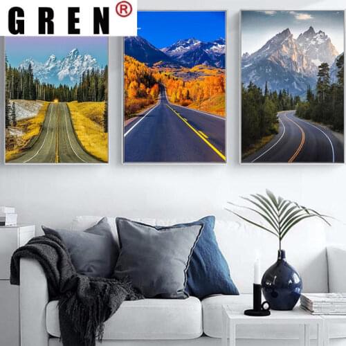 GREN Road Mountain Peak Photograph Poster Wall Art Canvas Print Scenery Painting Modern Minimalist Home Decor Dormitory Picture