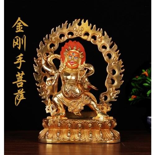 Temple 22cm large# GOOD Buddha # bless family home efficacious Protection Buddhist Vajrapani vajra Buddha gilding statue