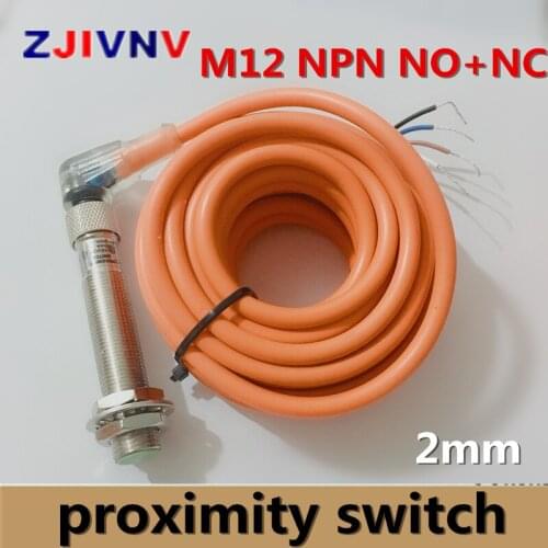M12 NPN NO+NC /normally open and normally close proximity inductive sensor switch with connector DC 3/4 wires flush type 2mm