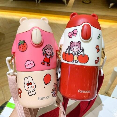JY Water Bottle Child Students Keep Warm Learning Drinking Cup Sticker With Strap 450ml