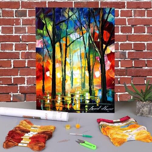 Oil Painting Style Glows Pre-Printed 11CT Cross-Stitch Complete Kit DIY Embroidery DMC Threads Handiwork Handmade Mulina