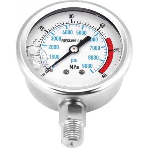 Stainless Steel Dual Scale Water Pressure Gauge Hydraulic Pressure Gauge 60MPA/9000PSI Base Entry NPT1/4 Measuring Tool NEW