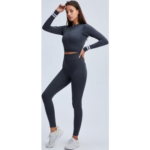 MINDYGOO High Quality Custom Logo Factory Long Sleeve Yoga Exercise Breathing Tight Running Bodysuit For Women Two Piece Set