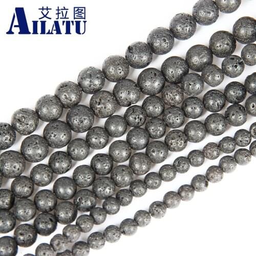 Ailatu Wholesale Fashion 8mm, 10mm Round Black Vocano Lava Stone Beads Fit for Jewelry Making