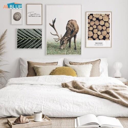 Male Deer Wood Ring Landscape Poster Wall Art Print Decorative Painting Canvas Picture Nordic Modern Home Decoration Living Room