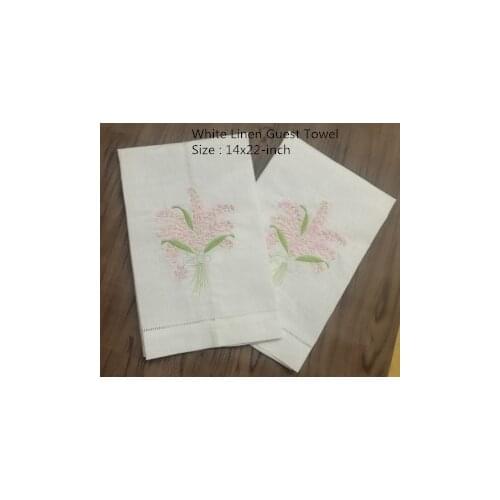 Set of 12 Handkerchiefs White Linen Hemstitched Tea Towel -14x22"Cloth Guest Hand Dish Kitchen Bathroom Towels embroidery Floral