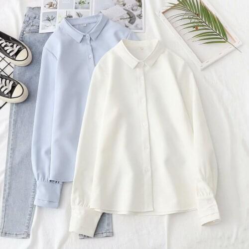 Spring and autumn new long-sleeved white shirt ladies chiffon double-collar shirt loose Korean design niche tops