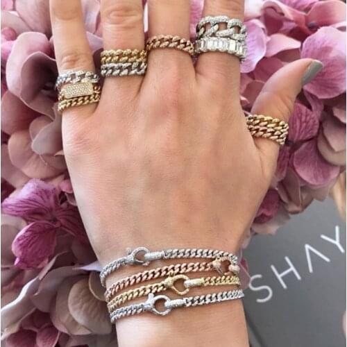 New Sparkling CZ Crystal lobster Charm Bracelet Bangles For hip hop cuban Link Chain Bracelet jewelry for festival birthday gift