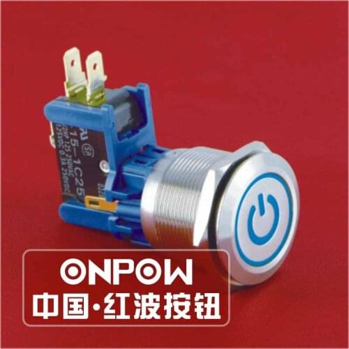 ONPOW 25mm 15A Big current 1NO1NC Momentary/Self-locking Ring and power LED SS Push Button Switch (GQ25-LC-11ET(Z)/S) CE, ROHS