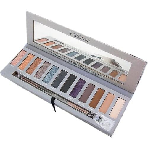 VERONNI 12 Colors Eyeshadow palette Shimmer Makeup Pigment Eyeshadow Palette Cosmetics with Brush