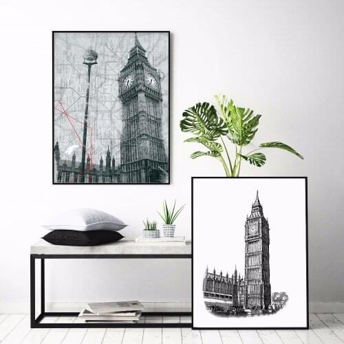 Big Ben Sketch Artwork Posters and Prints Wall art Decorative Picture Canvas Painting For Living Room Home Decor Unframed