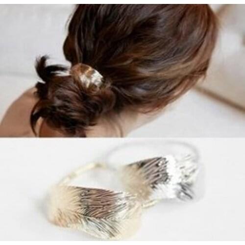 2019 hot South Korea fashion style jewelry leaves hair elastic ring Korean ladies hair rope gold silver headdress flower