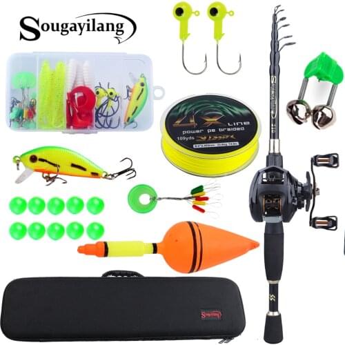 Sougayilang 1.8-2.4m Fishing Rod Combo Portable Telescopic Rod and 12+1bb 6.3:1 Gear Ratio Fishing Reel Fishing Lure Line Tackle