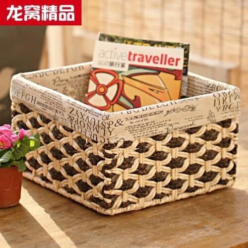 Straw Braid Desktop Storage Basket Rustic Decoration Storage Box Finishing Box Vintage Clothes Storage Basket