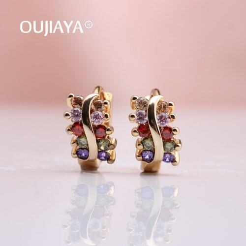 OUJIAYA hot sale colour Natural Zircon Round Drop Earrings For Woman Fashion Arty Fine Fashion Jewelry Gold Dangle Earrings A110