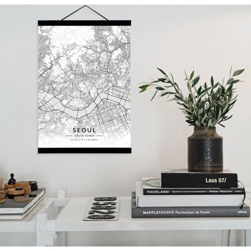 Seoul, South Korea City Map Wooden Framed Canvas Painting Home Decor Wall Art Print Pictures Poster Hanger