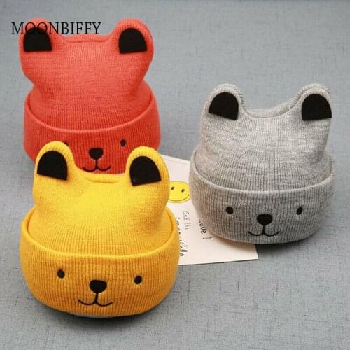 Cartoon Bear Hats For Kids 2021 Winter Baby Toddler Girl Boy Warm Cute Beanie Hat 3D Ears Cap Christmas Gift