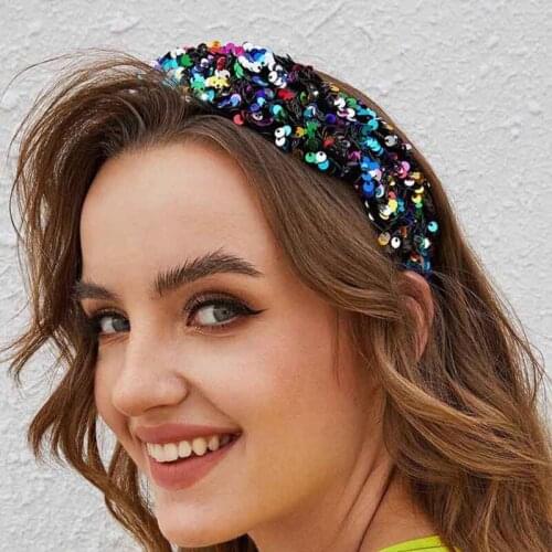 Wide Fashion Headdress Padded Baroque Hairbands Shiny Full Sequins Headbands For Women Designer Wedding Party Hair Accessories