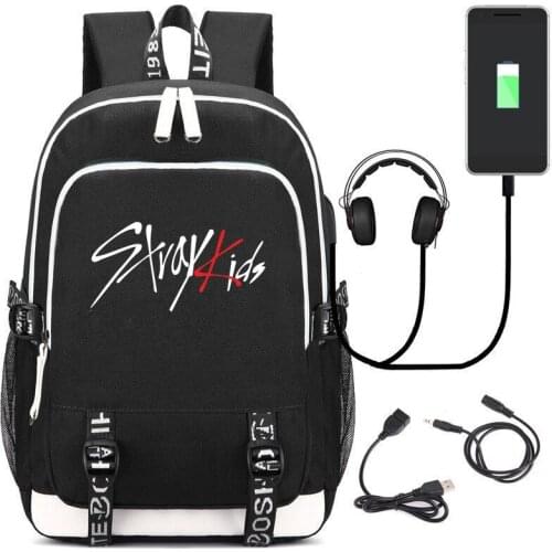 Stray Kids Rucksack Backpack Fans School Bag W/ USB Port / Lock Headphone Travel Laptop Student School Bags Capacity Mochila
