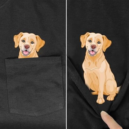 Cute Golden Retriever Cotton T-Shirt Fashion Brand Summer Pocket Dog Printed T-shirt Men Women Shirts Hip Hop Tops Cotton Tees