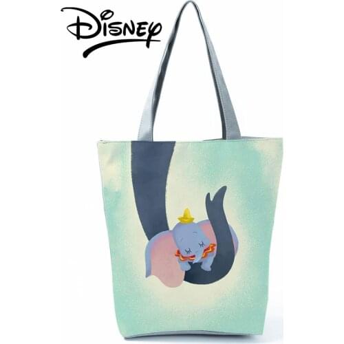 Disney Dumbo Printed Handbag Cute Cartoon Elephant Tote Shoulder Bag Foldable Shopping Bag Green Women Travel Beach Bag Portable