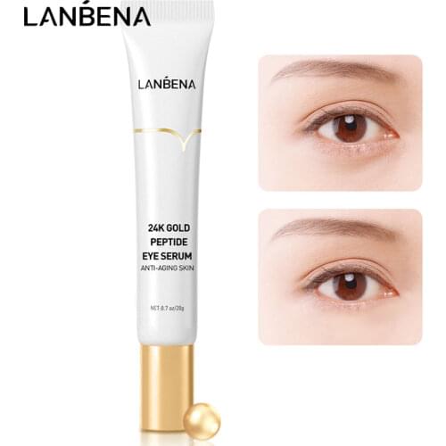 LANBENA 24K Gold Peptide Eye Serum Moisturizing Fine Lines Wrinkles Tighten Skin Reduce Dark Puffiness Circles Massage Head 20g