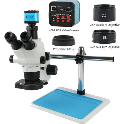 6.5X-65X Continuous Zoom Simul Focal Trinocular Stereo Microscope 18MP HDMI USB Camera Vidoe C Mount Adapter Phone PCB Soldering