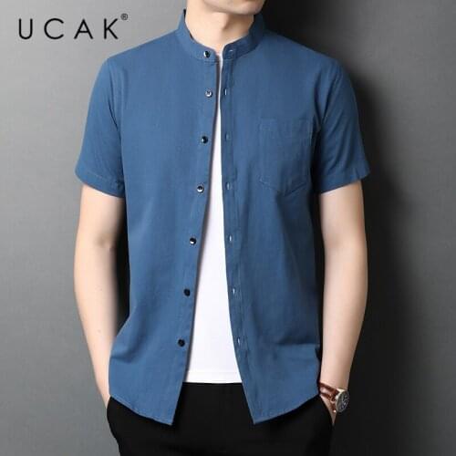 UCAK Brand Short Sleeve Solid Color Pure Cotton Shirt Men Clothes New Arrival Tops Streetwear Mandarin Color Shirts Homme U6212