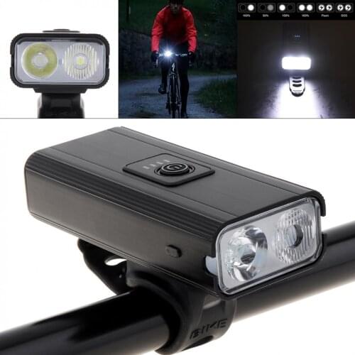 Waterproof 1200LM 2 LED Bicycle USB Rechargeable Mountain Bike Headlight with 6 Lighting Modes and Power Display for Bicycle