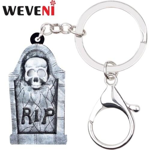 WEVENI Acrylic Halloween Skull Grave Tomb Key Chains Pendant Ring Holder Punk Jewelry For Women Girls Cheap Bag Car Charm