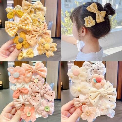 8PCS/Set New Girls Cute Cloth Bow Flower Hairpins Kids Sweet Hair Decorate Clips Barrettes Headband Fashion Hair Accessories