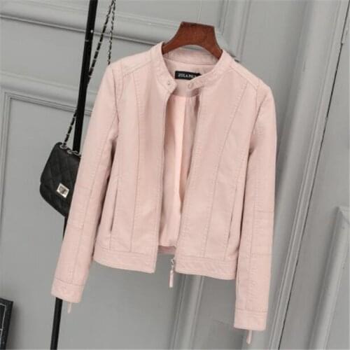 2021 New Spring Autumn Women Biker Leather Jacket Soft PU Punk Outwear Casual Motor Faux Leather White Jacket
