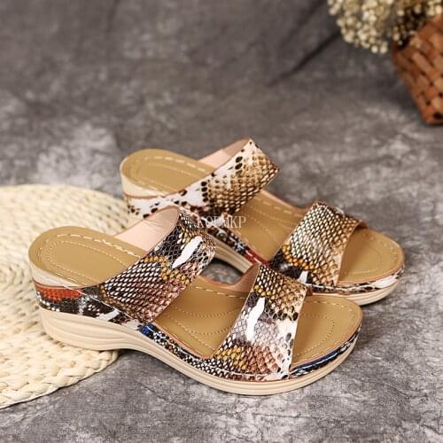 Wedges Heels Fashion 2021 Big Size 36-43 Wholesale Snake Printed Summer INS Hot Shoes Women Sandals Kopmkp Gladiator Platform