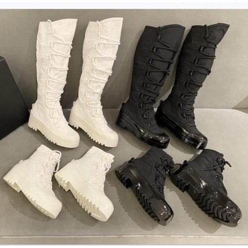 Platform Shoes Woman Cross-tied Boots Women Leather Zapatos De Mujer New Botas Mujer Knee Women Shoes Solid Thick Bottom 2020