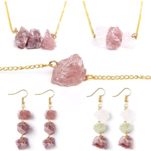 Vintage Natural Rough Stone Necklaces&Earrings For Women Citrines Quartzs Crystal Eardrop Mixed Energy Reiki Goth Choker Jewelry