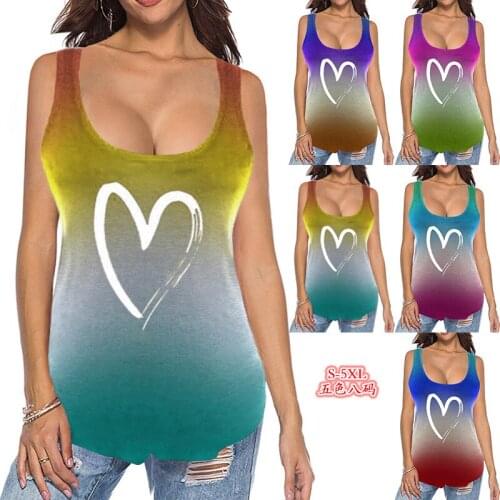 Summer New Heart Printed Gradient Waistcoat Sexy Suspender Camisole Slim Casual Sleeveless Base Shirt Fashion Womens Tank Tops