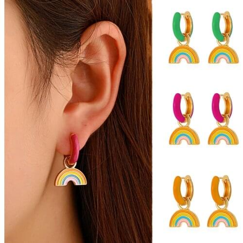 1 Pair Rainbow Drop Earrings for Women 2021 Trend Fashion multicolor Small Hoop Earrings Jewelry Womens Gifts