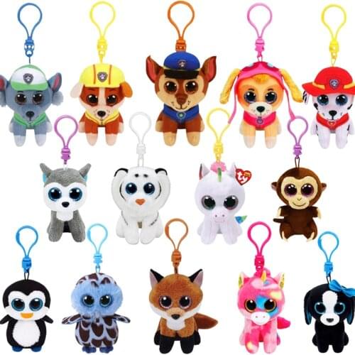 10CM Ty Big Eyes Beanie Babies Plush Animal Keychain Dog Fox Pendant Unicorn Penguin Monkey Backpack Ornaments Children Gift