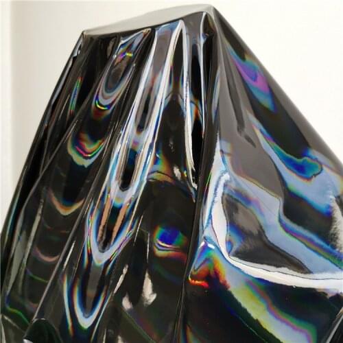 145cm*100cm Black Symphony Laser Imitation Leather Cloth Colorful mirror holographic high-stretch knit gloss PU leather fabric