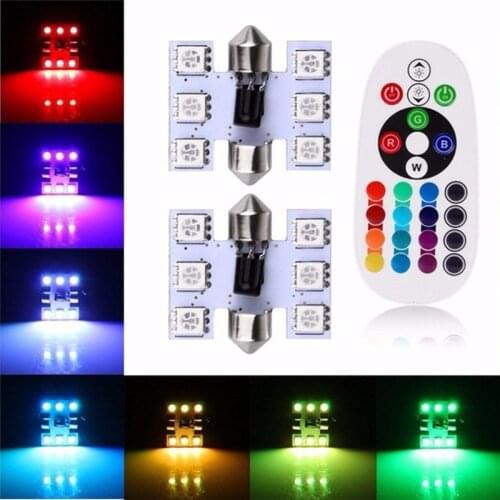 2pcs RGB 5050 6 SMD Festoon 31MM LED Dome Light Auto Remote Controlled Colorful Led Lamp DC 12V