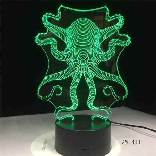 3D Octopus Animal Night Lights Optical Visualization Illusion Lamp Office Light 7 Colors Change Touch Switch Table AW-411