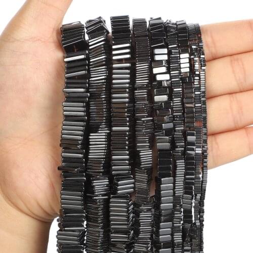 Natural Stone Beads Square Piece Black Hematite Beads Round Loose For Jewelry Making DIY Bracelet Accessories