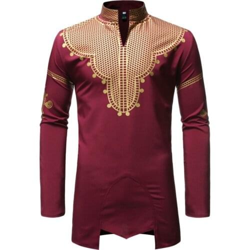 Black Stand Collar African Clothes Fad New African Dashiki Print Dress Shirt Men Chemise Streetwear Casual African Clothing